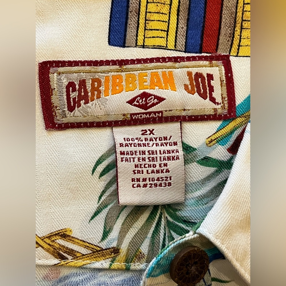 Caribbean Joe vintage dress with beach themed print. Sleeveless, lapel collar 2X - Picture 5 of 9